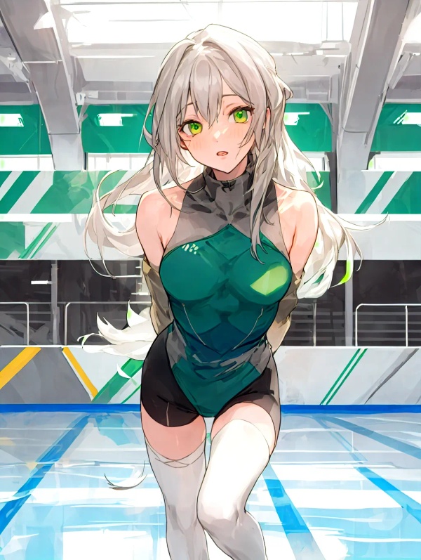 23156 ice%20skating%20rink wearing%20khaki%20%20stockings standing hands behind back neutral 1747035563576