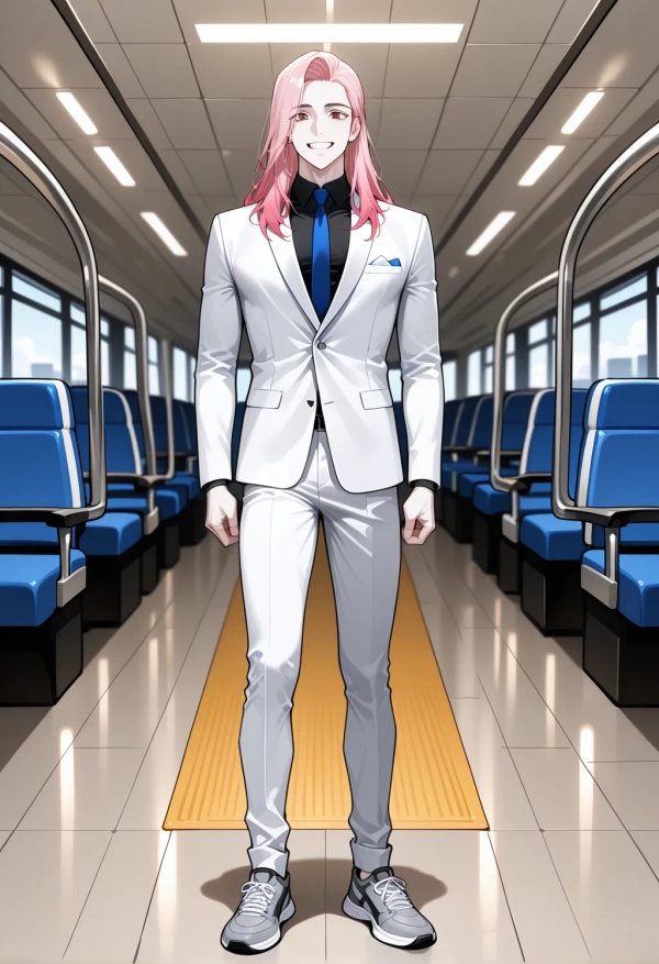 30321 airport wearing%20office%20White%20suit%2C%20wearing%20Gray%20sneakers flexing muscles happy 1759505130895