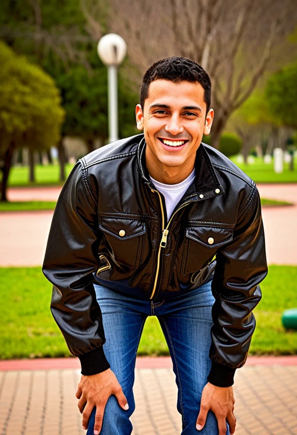 33696 public%20park wearing%20a%20%20jacket%2C%20wearing%20%20jeans%2C%20wearing%20%20boots sitting side lean happy 1769065337161