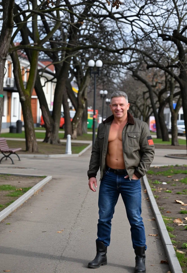 36453 public%20park wearing%20a%20%20jacket%2C%20wearing%20%20jeans%2C%20wearing%20%20boots full body happy 1777356193513