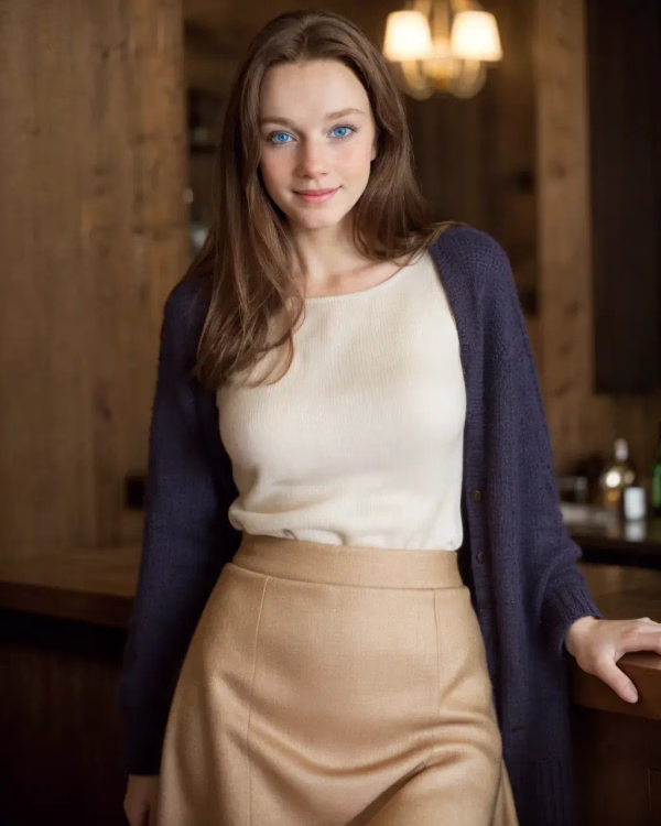 audrey selfie bar drinks gold wool gold wool skirt happy smilling 1706069243 bio